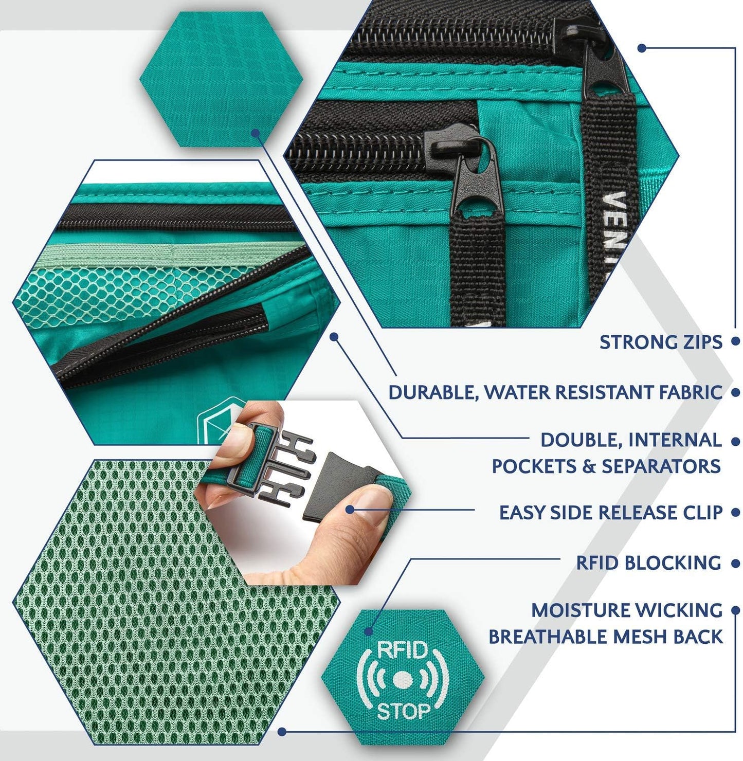 VENTURE 4TH Travel Money Belt - Slim Passport Holder RFID Blocking Travel Pouch to Protect Cash, Credit Cards and Travel Documents (Turquoise)