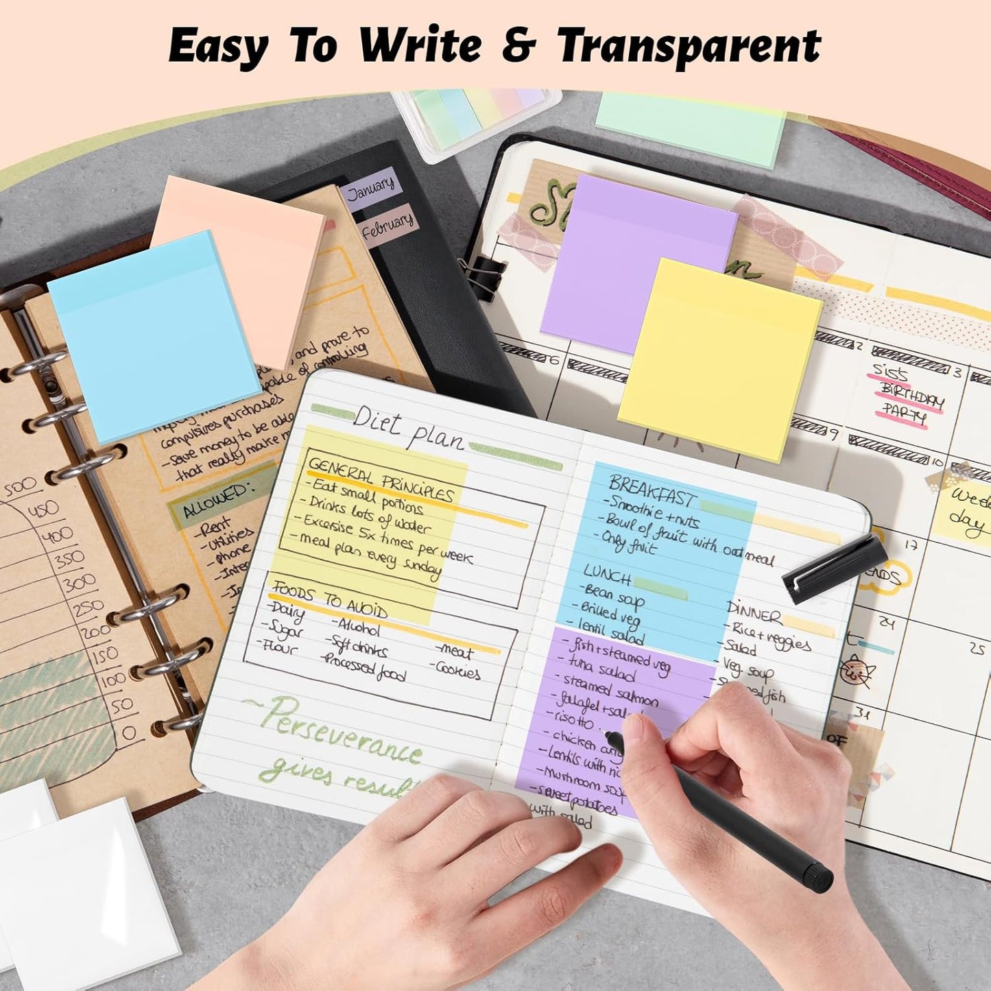 ‎SYMDROMIA Transparent Sticky Notes, 3"x3" Clear Sticky Notes, Post Translucent with See Through Self-Adhesive Sticky Pads for Office School College Supplies, 800 Sheets Bright Morandi