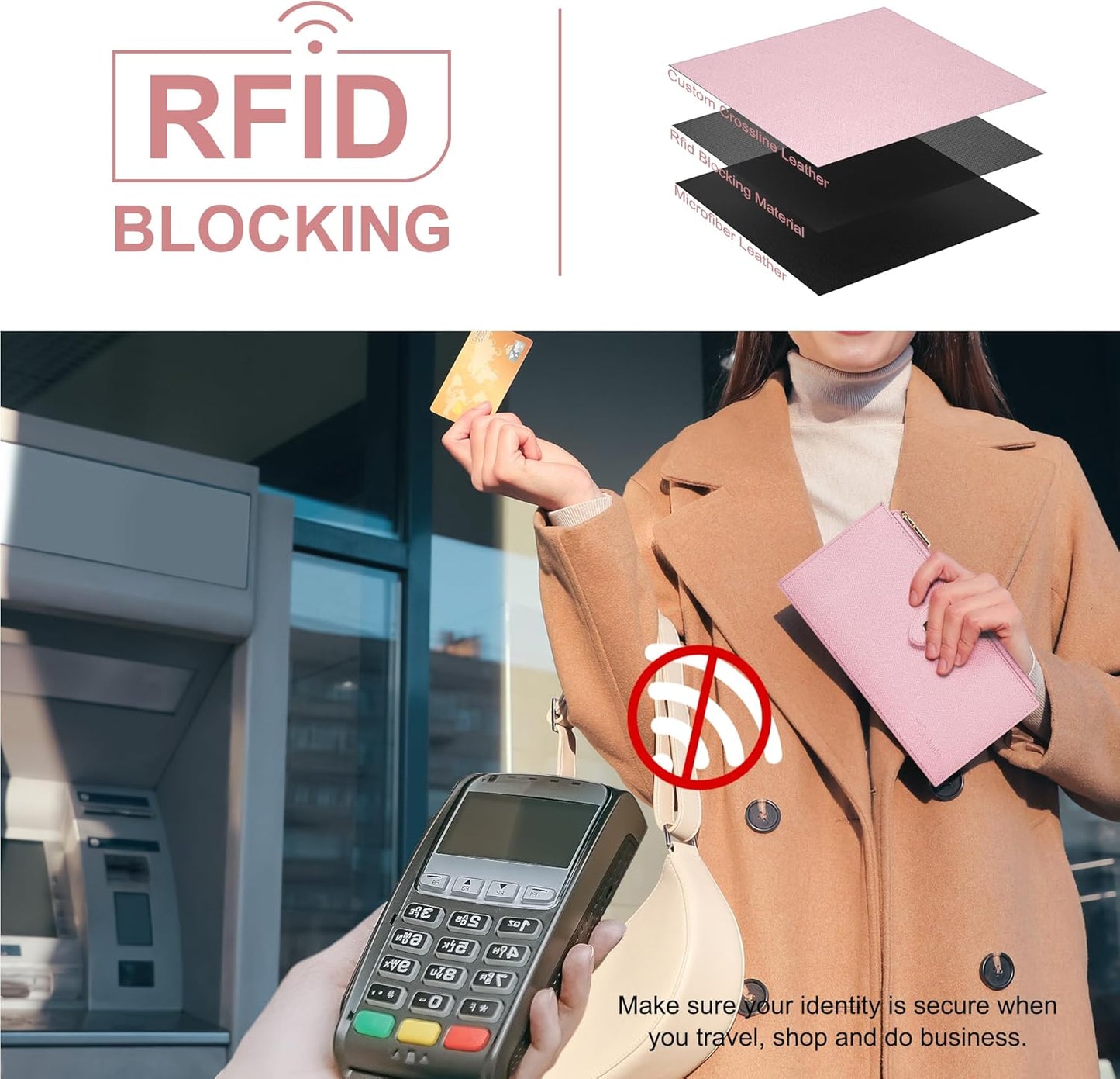 Travelambo RFID Wallet Women Large Size Bifold Multi Card Wallet Case with Zipper Pocke Credit Card Holder for Women