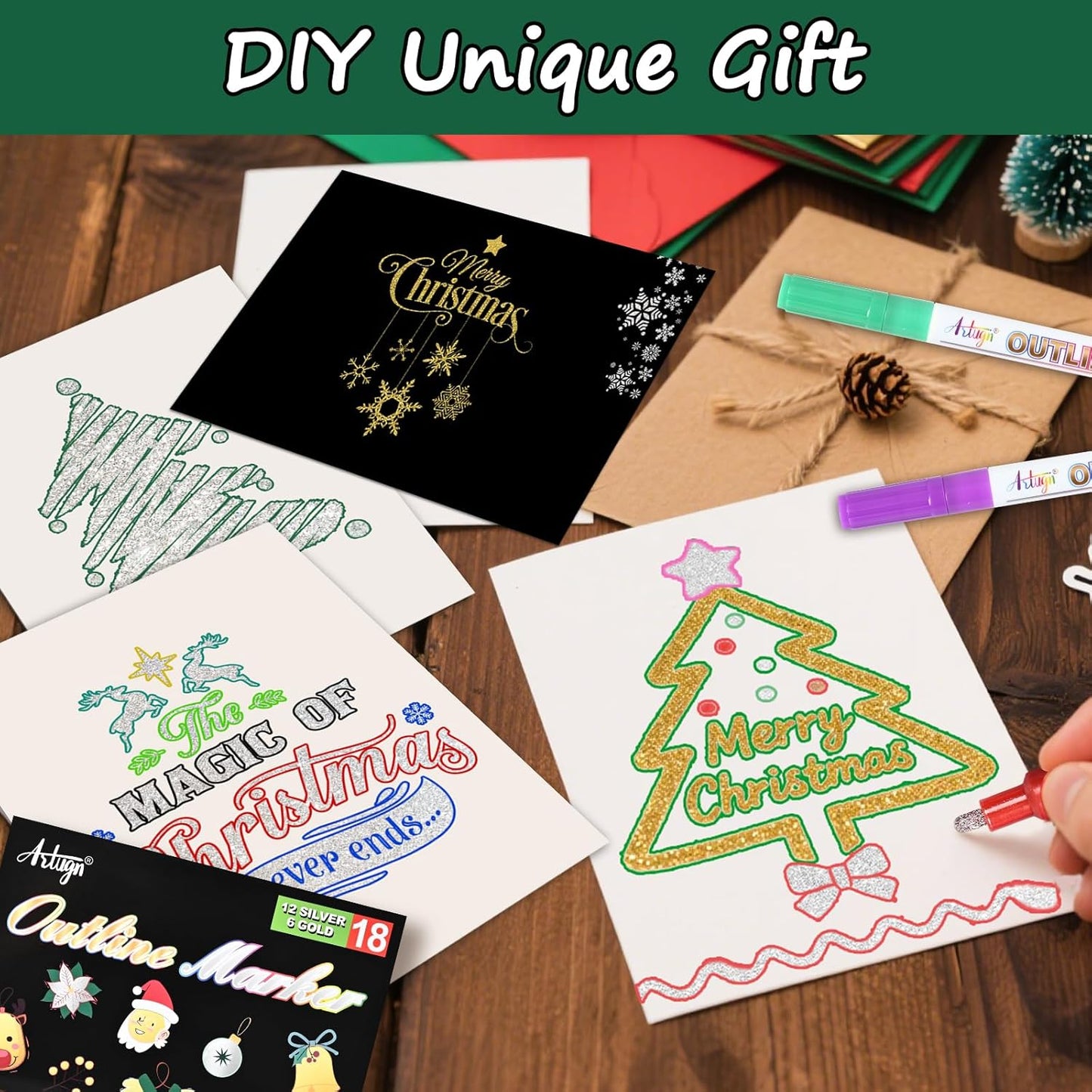 Glitter Markers Outline Pens, Teen Girl Gifts Trendy Stuff 4-16 Year Old, 18 Pack Gold and Silver Shimmer Metallic Marker Arts Crafts Supplies for Kids Ages 6 to 8, 9-12 Birthday Gifts for Tweens