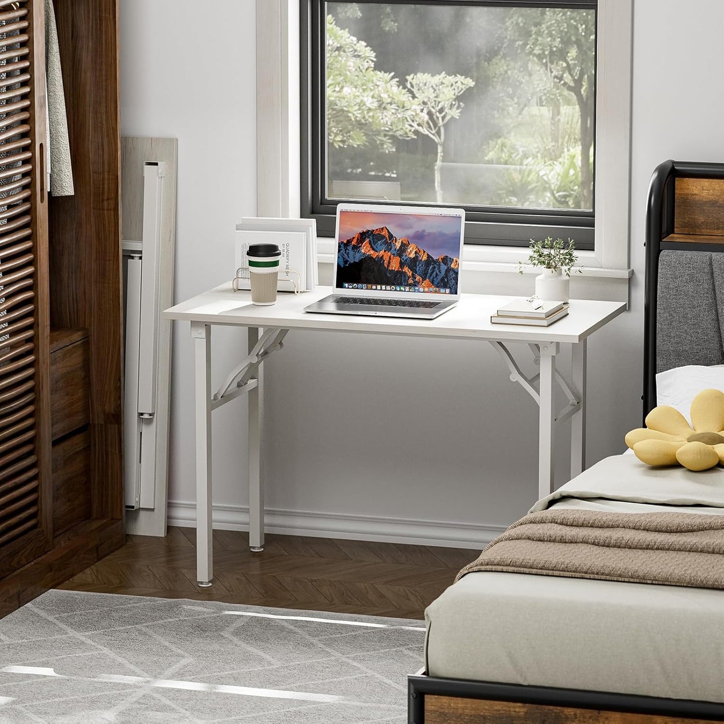 TEMI Small Computer Desk Folding Table - 43.3" Foldable Office Desk, No Assembly, Perfect for Small Spaces in Bedroom, Dorm, or Apartment, Portable Mini Desk or Study Table Compact Design, White Ash