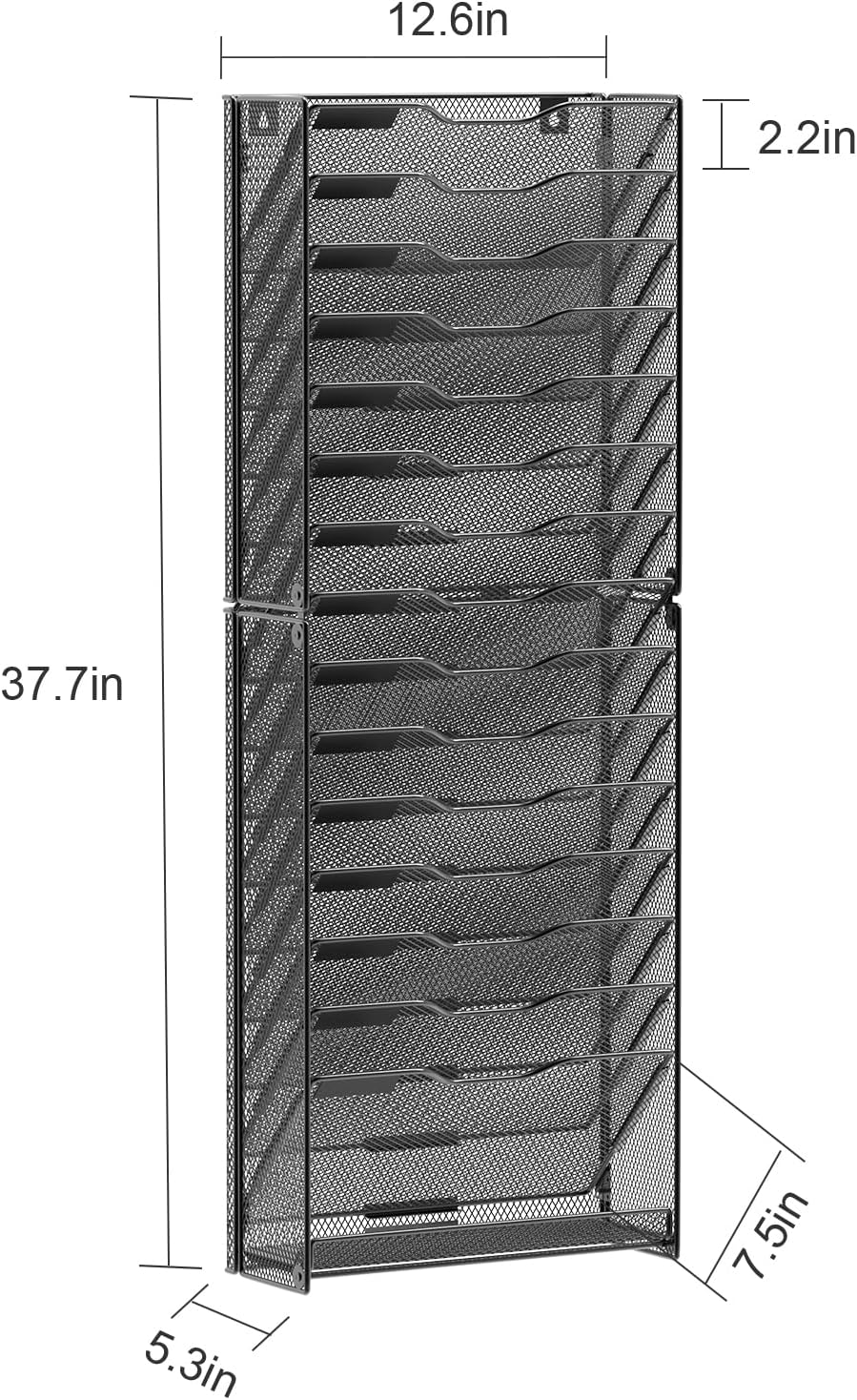 samstar 16 Tier Wall File Organizer Hanging Wall File Holder Wall Mount Paper Folder Organizer, Magazine Rack, Mesh Made,Black