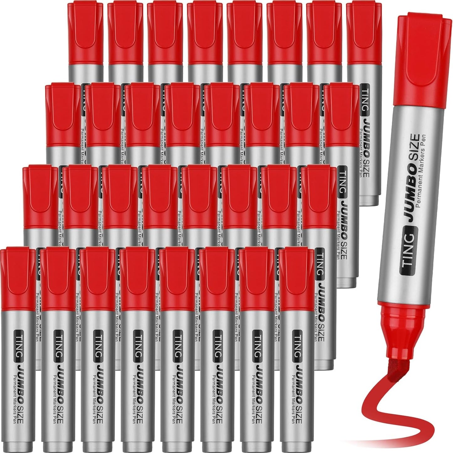 Fuutreo 32 Pcs Jumbo Permanent Markers Bulk Large Chisel Tip Permanent Markers Waterproof Jumbo Pens Quick Drying Office Teacher Supplies(Red)