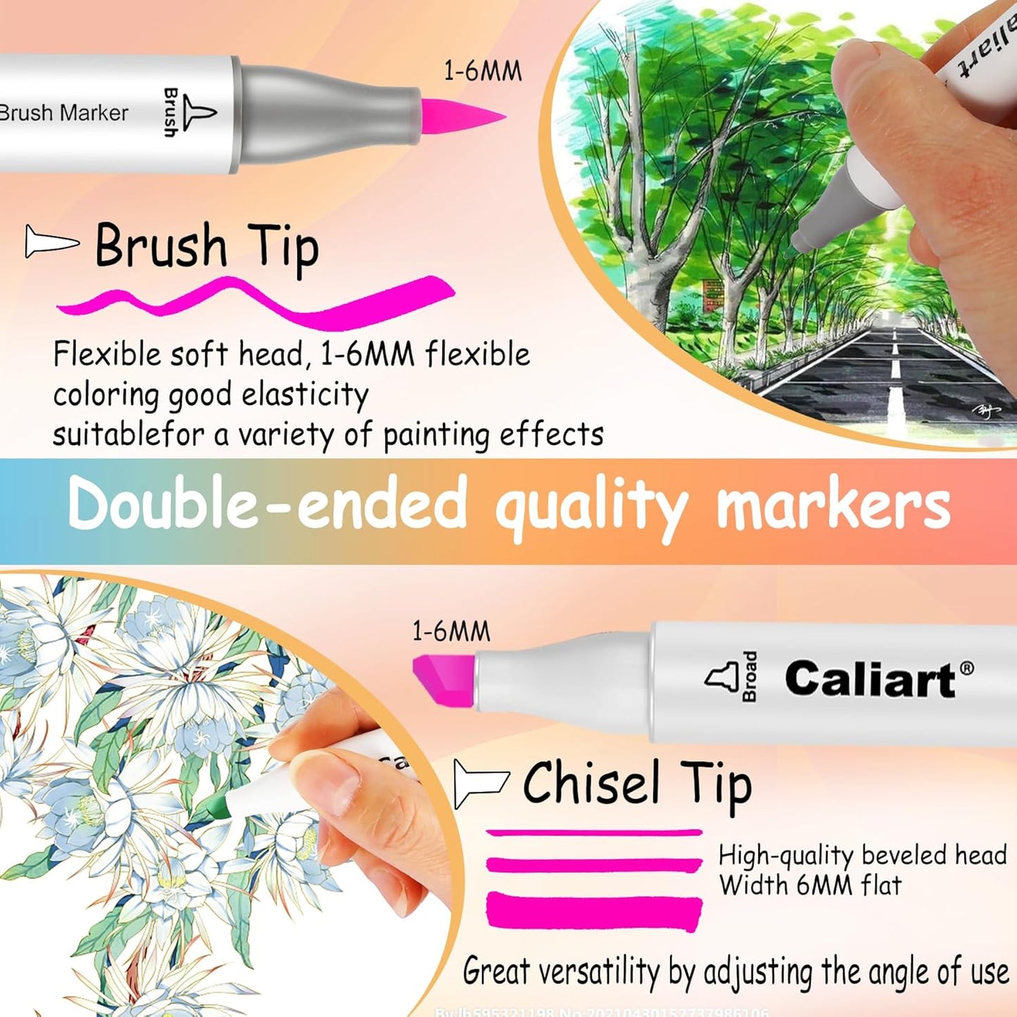 Caliart 168 Colors Brush & Chisel Alcohol Markers for Adult Coloring Book, Dual Tip Artist Sketch Art Markers, Aesthetic Cute Preppy Stuff School Supplies, Pens for Lettering Drawing Cards Planner