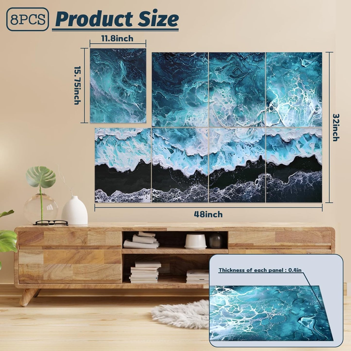 8 Pack Acoustic Panels, Soundproof Wall Panels, 48X32Inches Sound Proof Panels for Walls, Sound Absorbing Wall Art Decorative, Sound Dampening Panels for Recording, Home Studio(Black Beach)