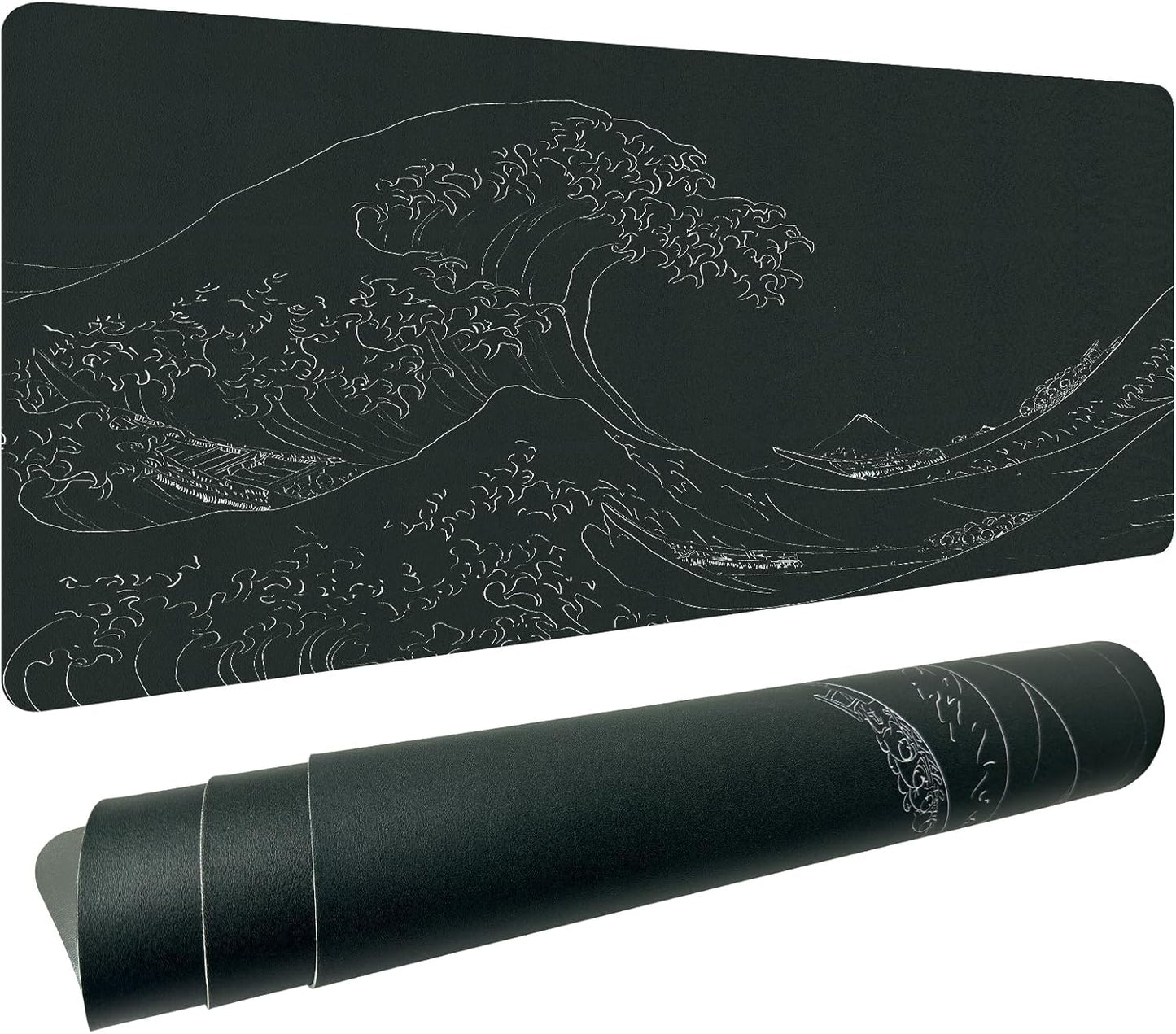 Bloss Japanese Sea Wave Desks Mat,Anime Black Large Mouse pad,Kanagawa Gaming Desk Pad Mat,Desk Blotter Mat,Waterproof Computer Laptop Keyboard Desk Protector Mat for Office/Home/Gift,31.5" x 15.7"