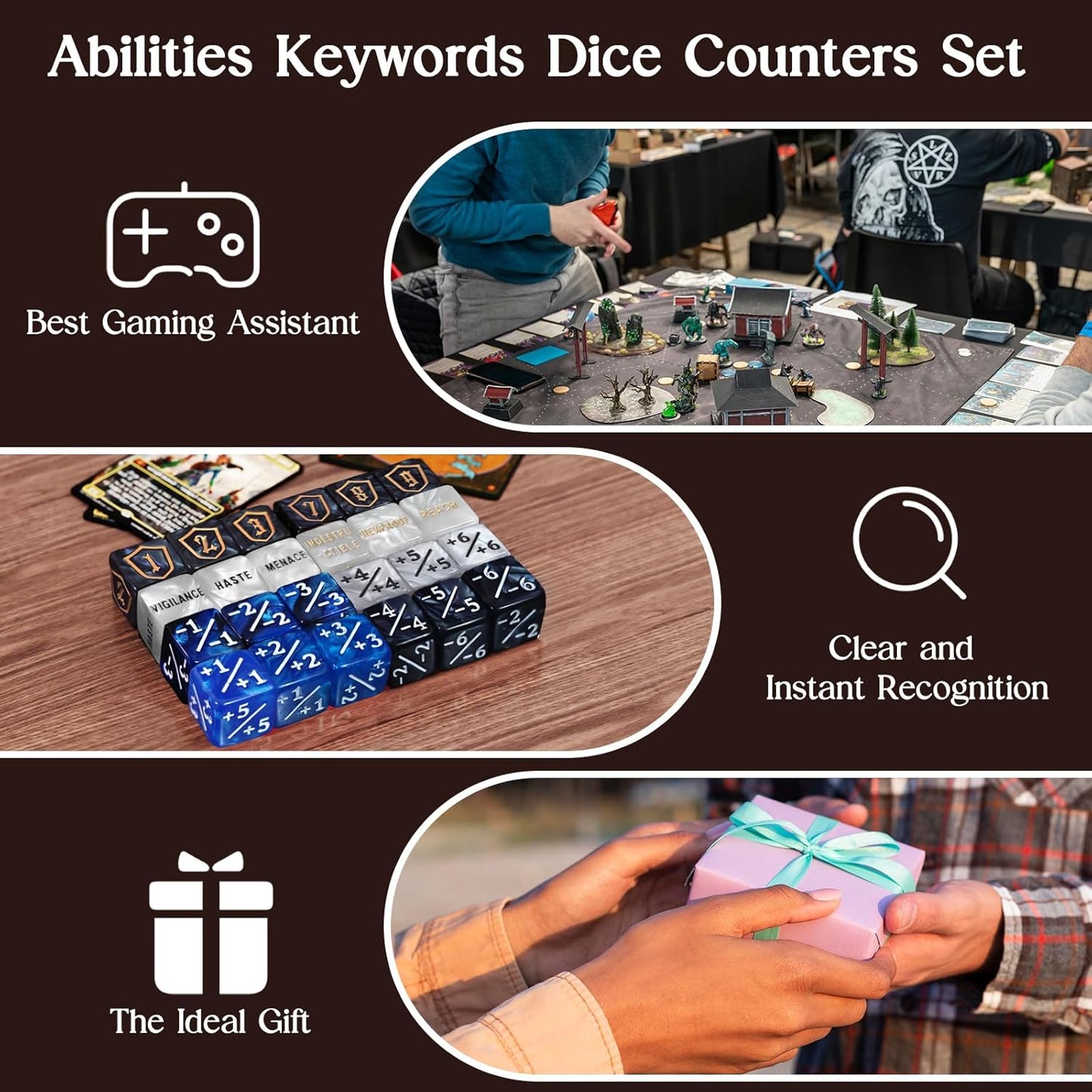 63 PCS MTG Dice Counters Set, D6 MTG Tokens with Bulk Abilities Keywords and MTG Life Counters, Dice Set for TCG and Card Games