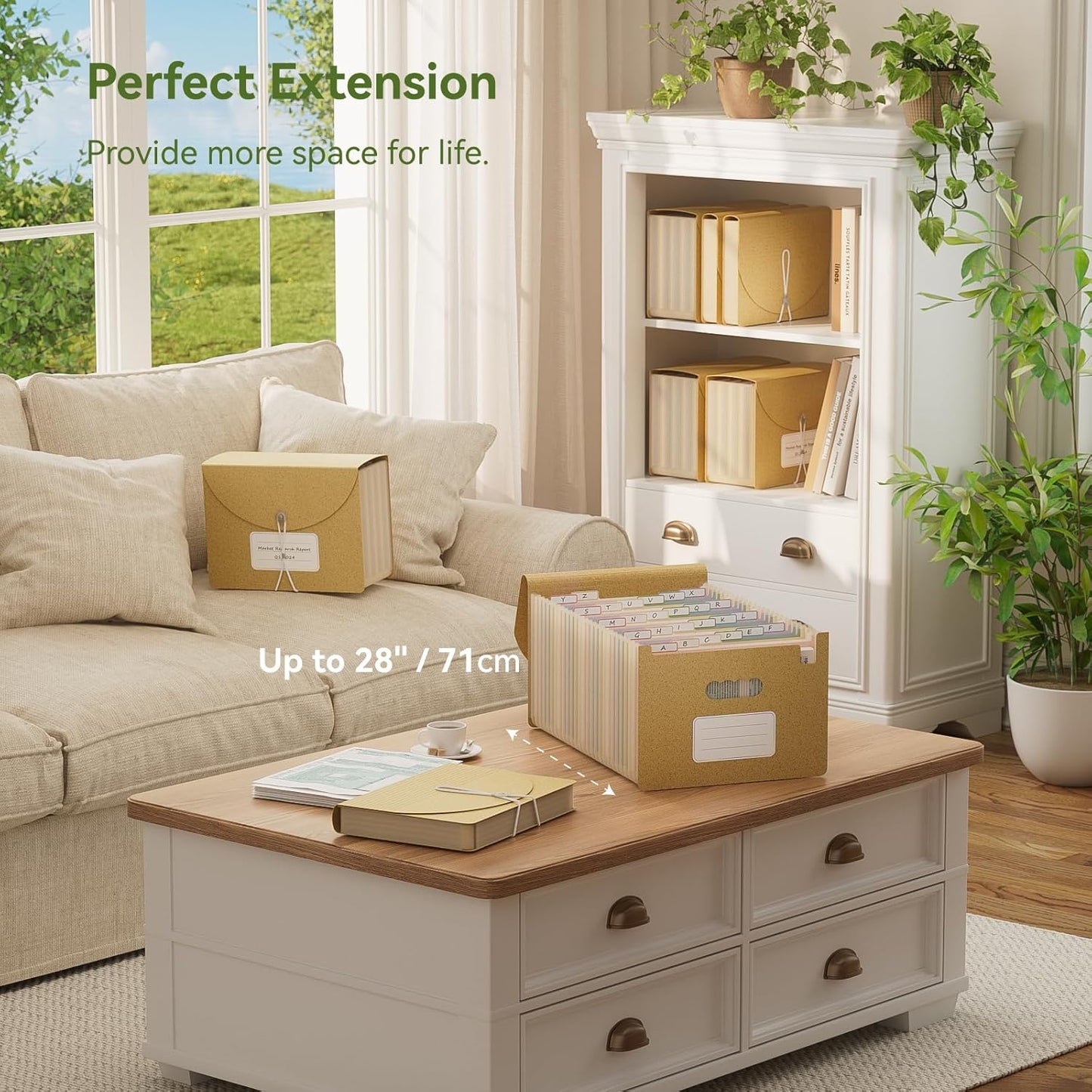 Accordion File Organizer, 26 Pockets Wheat Straw Expanding File Folder, Monthly Bill Receipt Organizer, A-Z Tabs, 100% BPA Free, Return to Nature, Healthy Living, Letter/A4 Size-Wheat Yellow