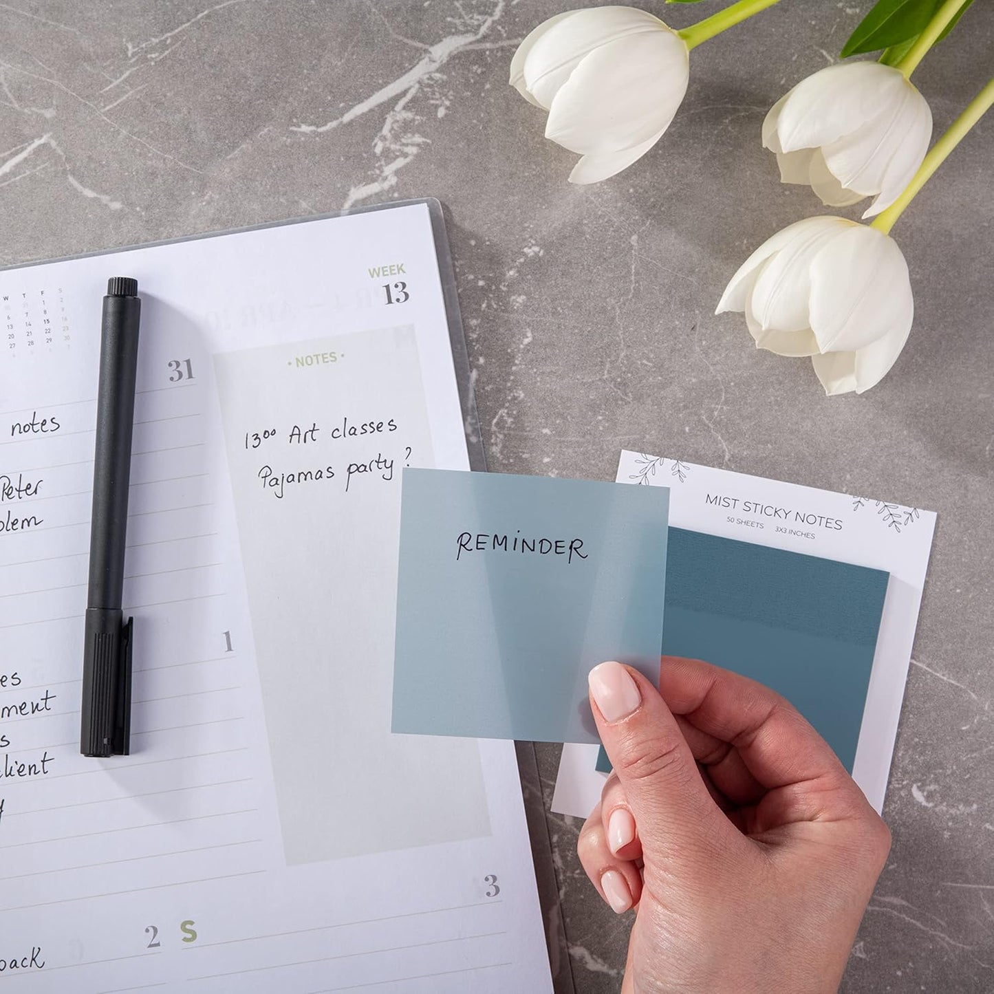 DiverseBee 50 Sheets Pastel Transparent Sticky Notes, 3x3” Clear Sticky Tabs, Translucent Page Flags Book Markers Stickers, Planner Accessories, Bible Journaling Study Office School Supplies (Mist)