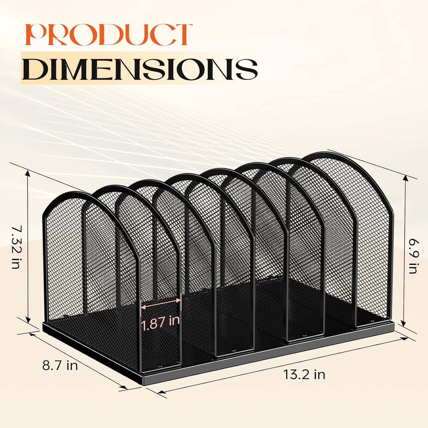 7-Section Metal Upright File Sorter Organizer，Office Small Letter Sorter Desktop File Organizer Metal Mesh Iron Sole, Black