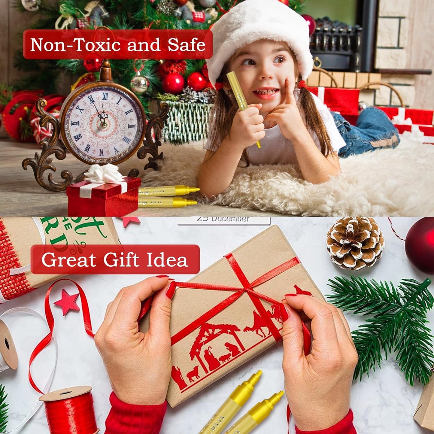 SFAIH Gold Paint Markers Pens - 4 Pack 2-3MM Medium Tip Metallic Acrylic Markers for Poster Board, Wood Signs, Glass Jars, DIY Home Decor