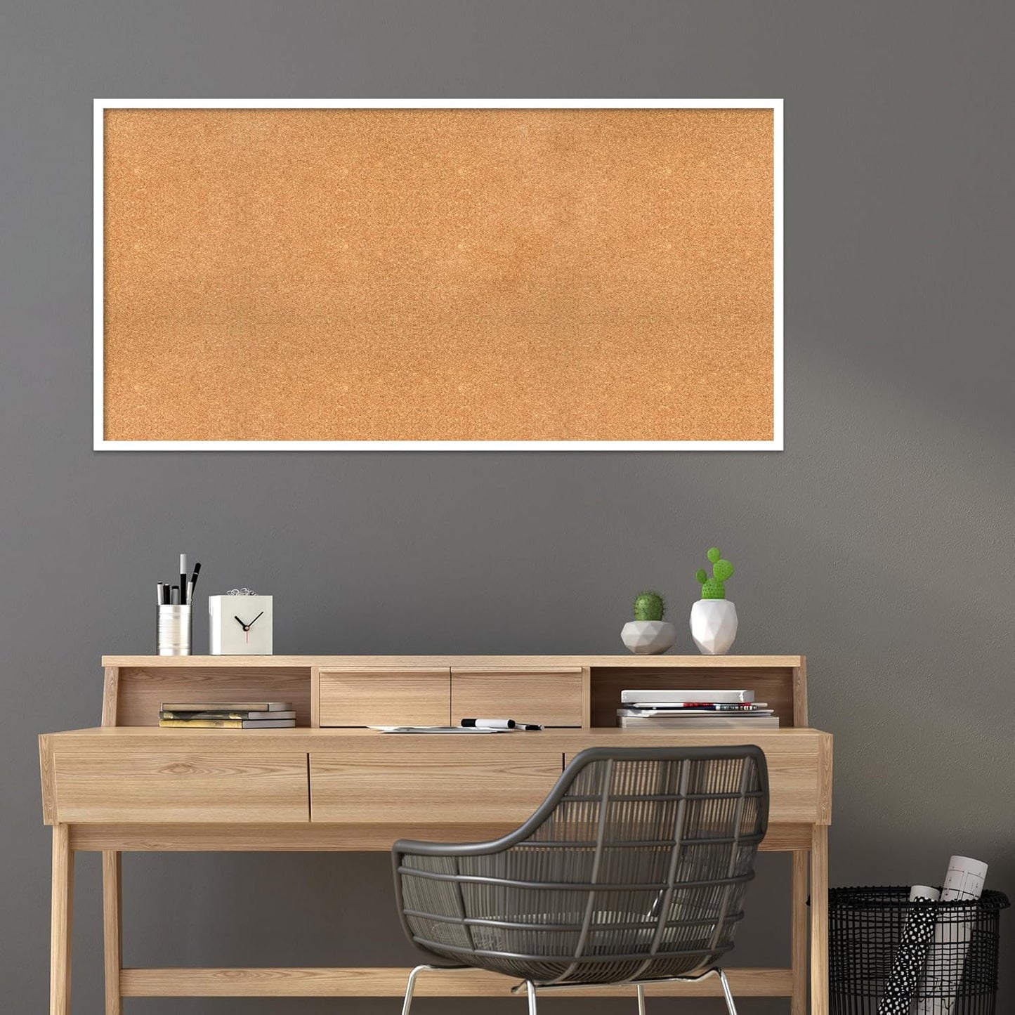 Amanti Art Natural Cork Board for Wall, 29x57 Vision Board with White Frame, Oversize Corkboard Office Decor for Home Organization, Modern Corkboard Pinboard to Display Items for Home Organization in