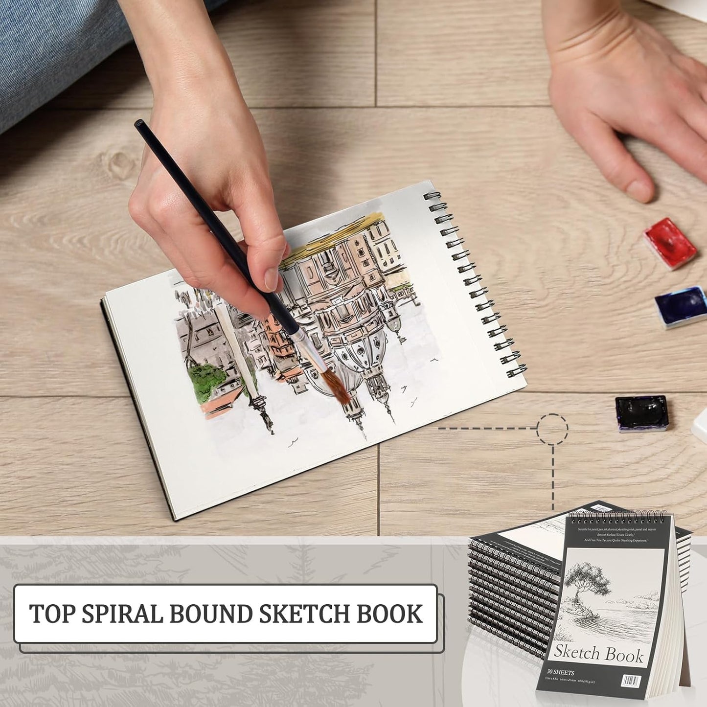 Jexine 40 Pcs 5.5'' x 8.5'' Top Spiral Bound Sketch Book 30 Sheet Each(68lb/100gsm), Sketching Drawing Pad Bulk Artist Sketch Pad Kids Drawing Paper Art Sketchbook for Painting (Tree)