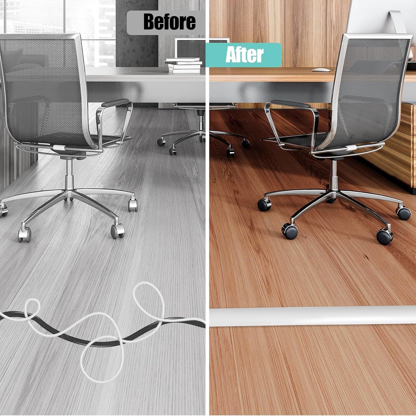 Floor Cord Cover Self Adhesive Cord Hider,10FT Cable Management, Extension Strip Protector for Wires, Prevent Cable Trips for Offices, Gyms, Exhibitions Cavity:0.39"(W) x 0.27"(H) White