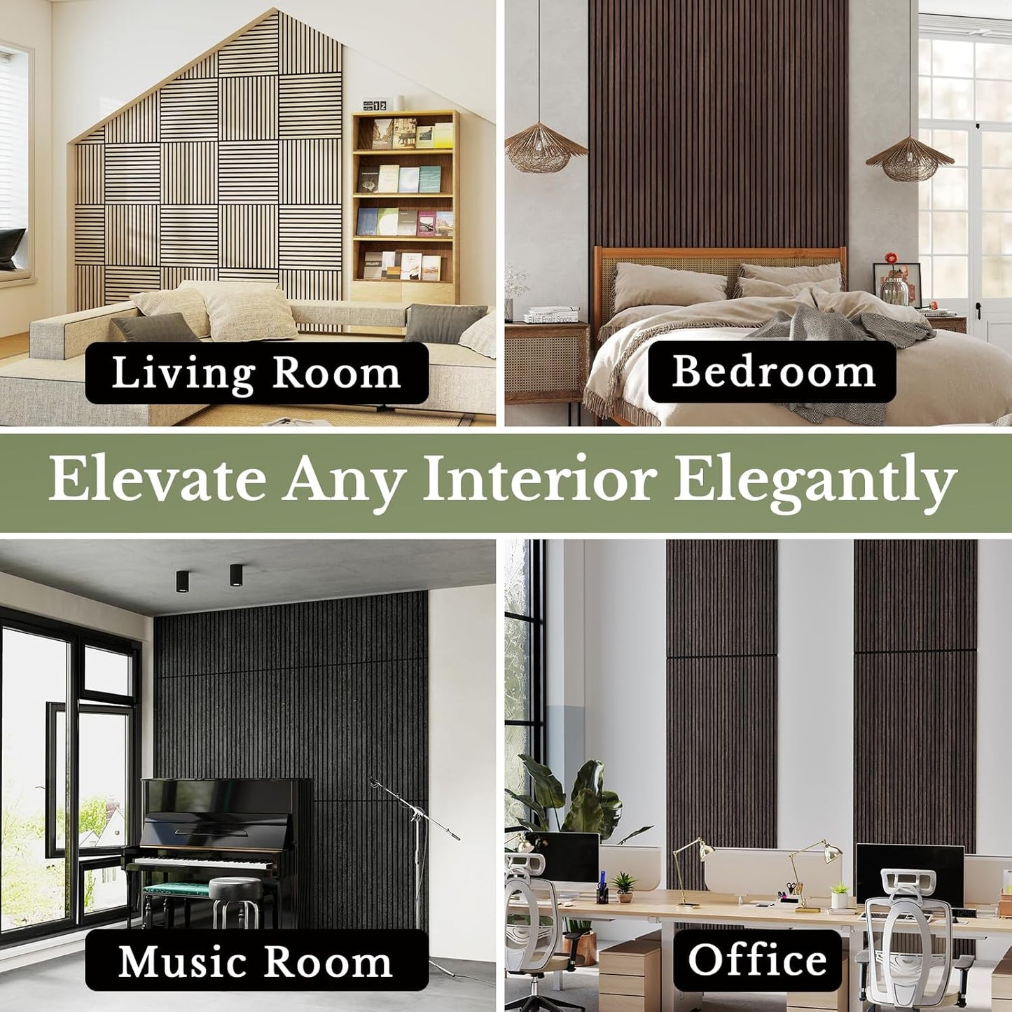 MISSDAY Wood Slat Acoustic Wall Panels, 4 Packs 47.2" x 23.6" Dark Walnut Soundproof Panel For Interior Wall Decor Noise Absorbing-3D Textured Wooden Panel Sound-Absorbing for Home, Office, Studio