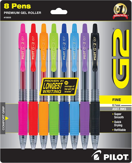 Pilot G2 Premium Gel Pens, Gel Roller Pens, Fine Point 0.7 mm Assorted Colors 8