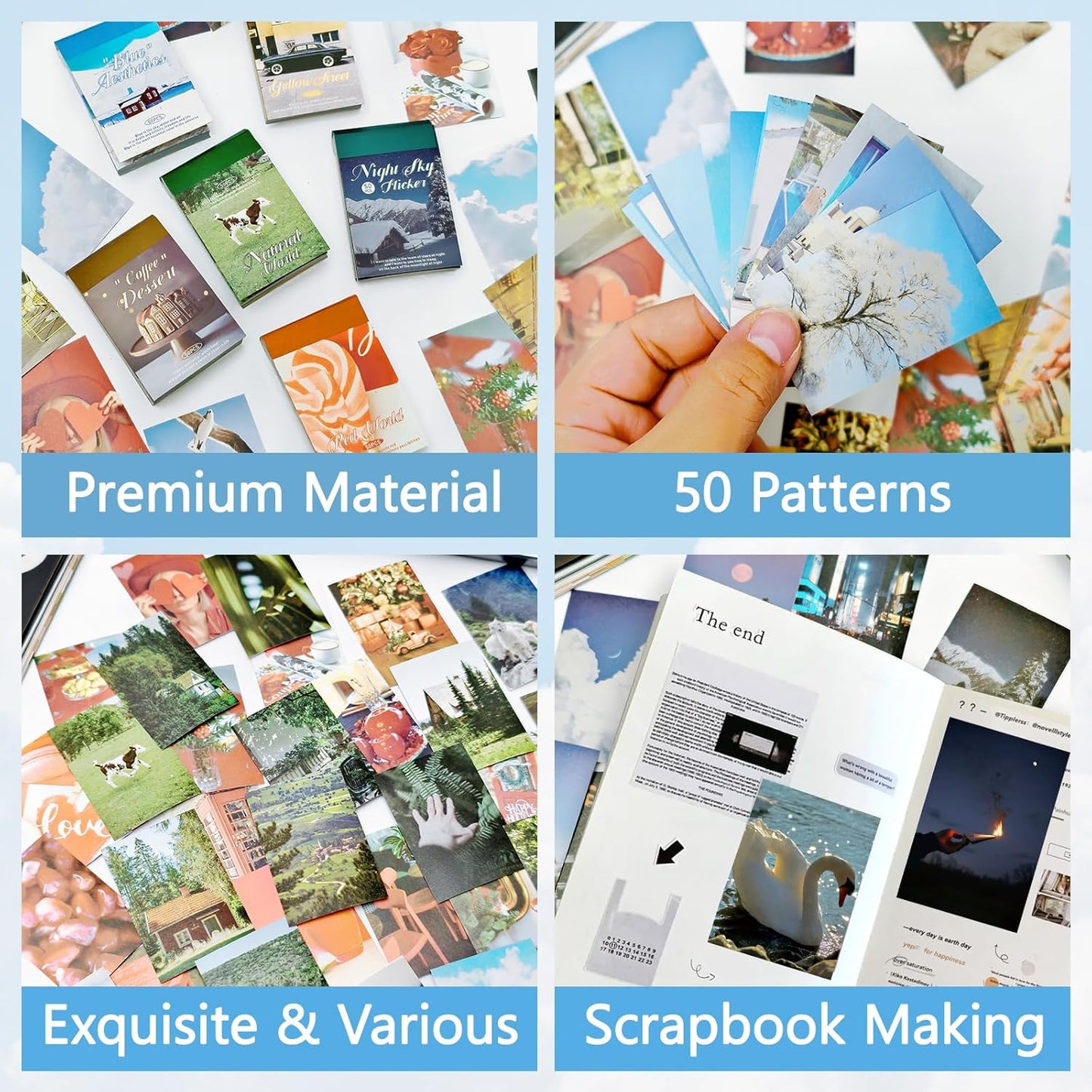 6 Sets 300 Pcs Washi Stickers Book, Vintage Aesthetic Sticker Set for Journaling Scrapbook Decoration Bullet Journal,Stamps Flowers Ticket Theme Stickers for Art Diary Craft Planner