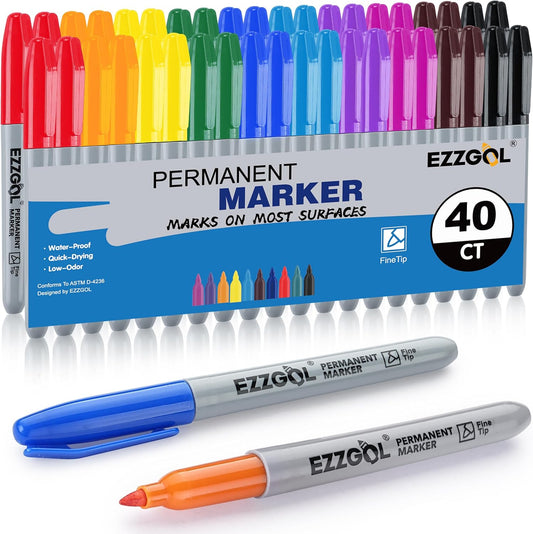 40 Pack 10 Colors Fine Tip Permanent Markers, Each Color With 4 Pack Waterproof Markers, Premium Smear Proof Pens, Quick Drying, Office Supplies for School, Office, Home