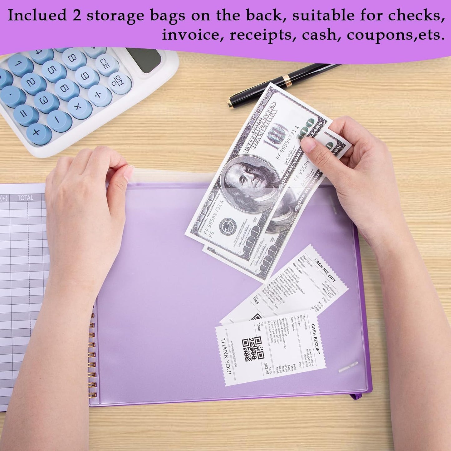 Accounting Ledger Book for Small Business & Personal Use, Horizontal Expense Tracker Notebook Ledger Book for Bookkeeping, Financial Income and Expense Log Book 10.2" x 8", Dark Purple