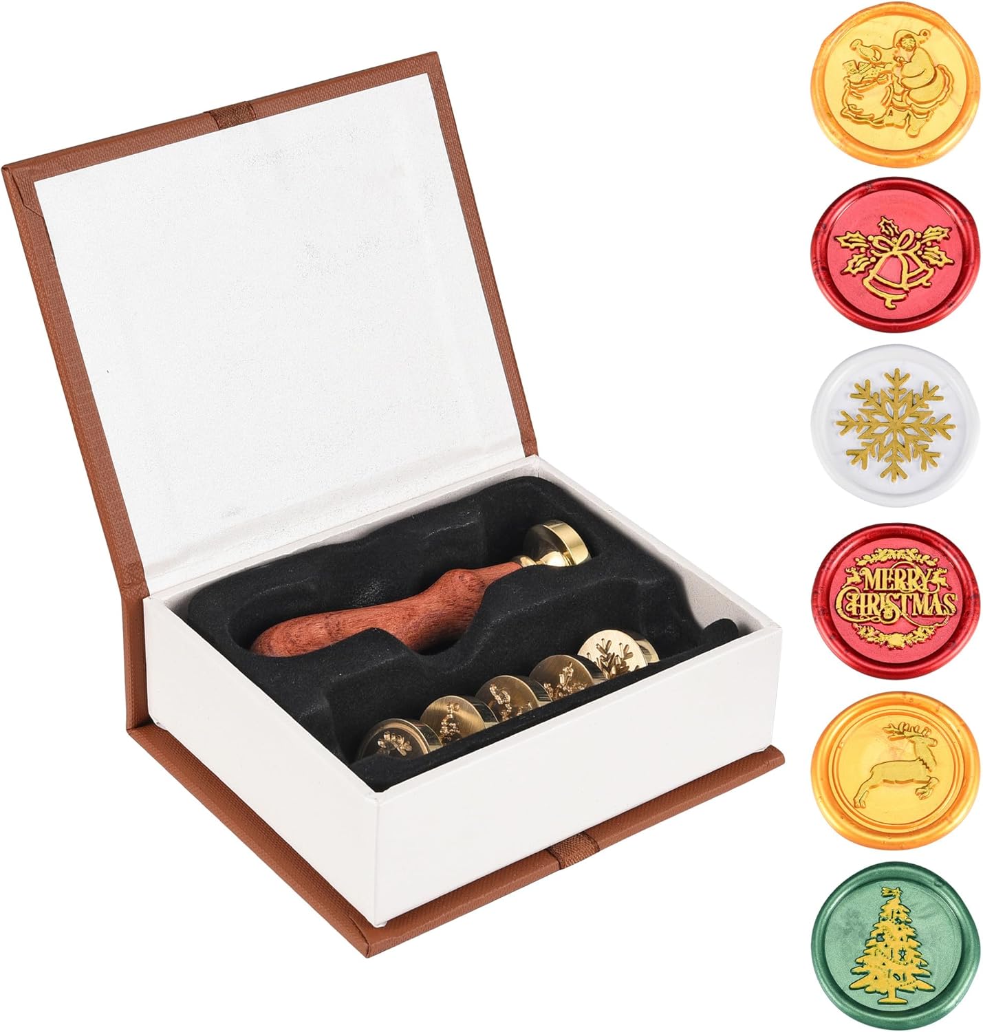Yoption 6 Pcs Wax Seal Stamp Set, Vintage Christmas Sealing Wax Stamps Kit, Wooden Handle with Brass Head for Christmas Invitation Gift Cards