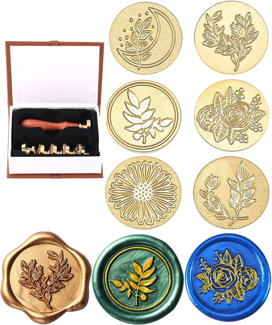 Yoption 6 Pieces Botanical Wax Seal Stamp Heads Set, Vintage Plant Flower Eucalyptus Sealing Stamp for Wedding Envelopes Invitation Decoration