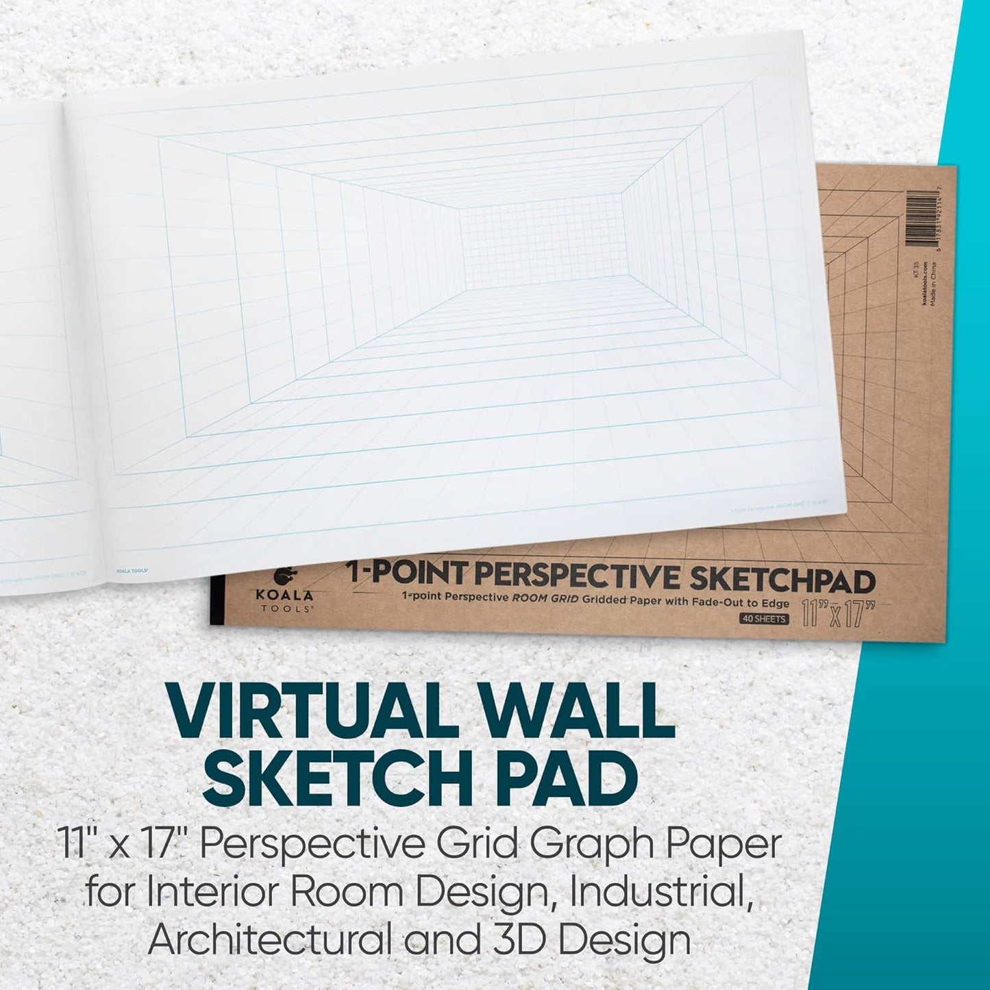 Koala Tools | Drawing Perspective (1 and 2-Point) Large Sketch Pad (1 Point - 11 x 17)