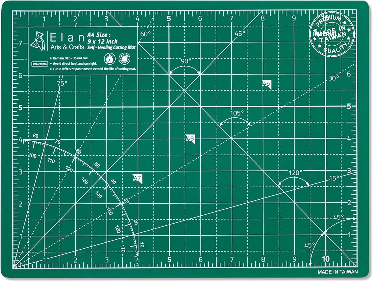 Elan Cutting Mat A4 Green, Self Healing Cutting Mat 9x12 Inch, 5-Ply Craft Board Green, Hobby Board for Crafts 9x12 Inch