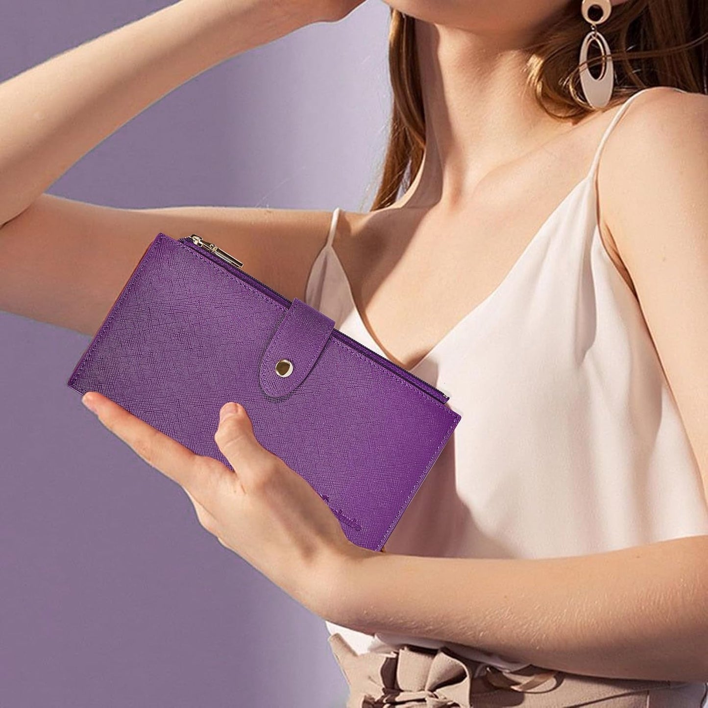 Travelambo RFID Wallet Women Large Size Bifold Multi Card Wallet Case with Zipper Pocke Credit Card Holder for Women