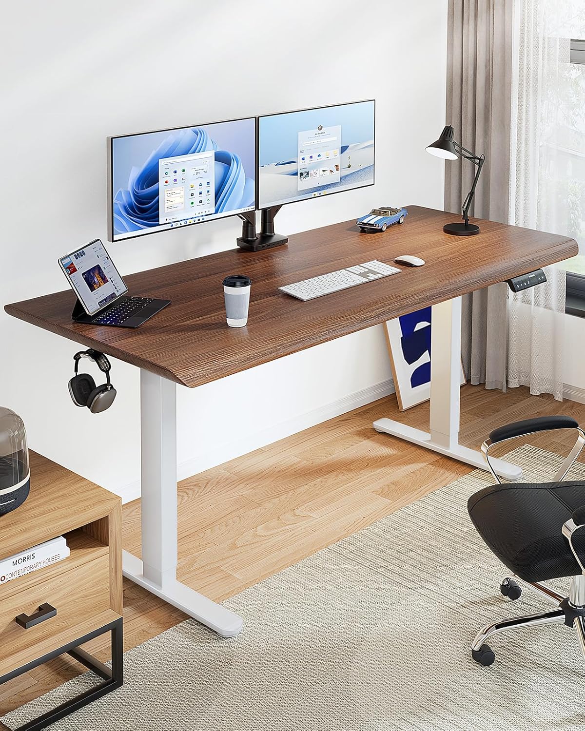 HUANUO Electric Standing Desk Frame with 265 lbs Dual Motor,Thick T-Shaped Desk Legs Made of Automotive-Grade Steel,for Max 90″x31.5″ Desktop, Height Adjustable Desk Frame for Home Office,Frame Only