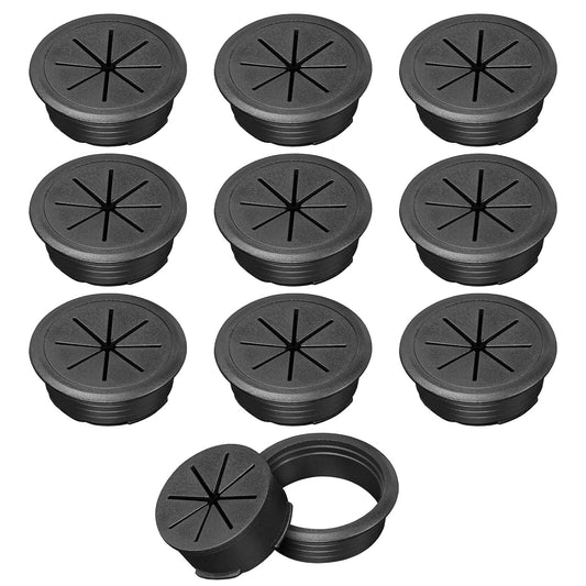 2" Black Desk Grommet, JTemgle Flexible Cable Grommet Plastic Cable Hole Cover Wire Organizer Caps Desktop Cord Management for Home Office TV Stands Tabletops, 10 Pieces