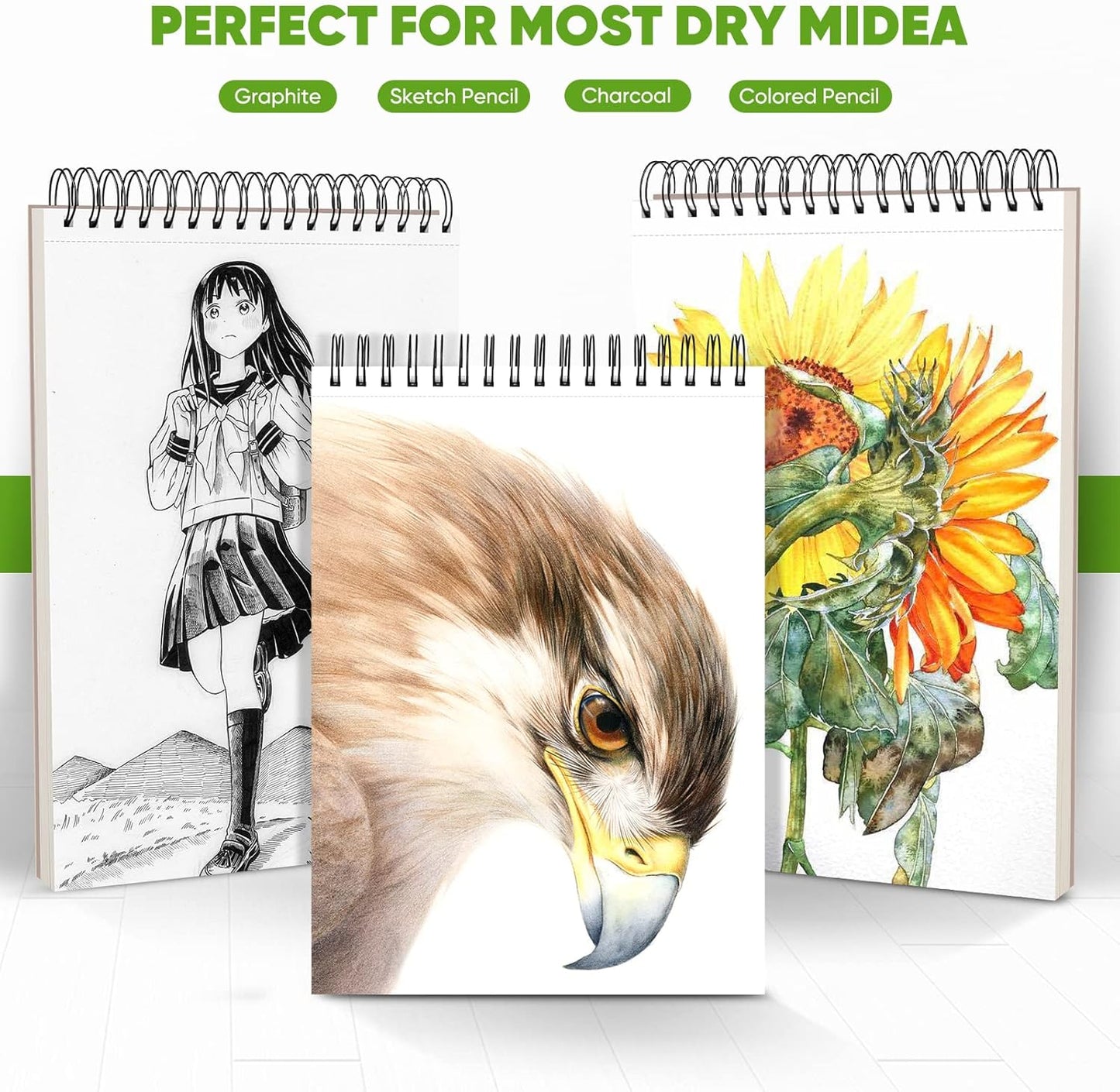 Soucolor 9" x 12" Sketch Book - 2 Packs, 100-Sheets Each (68lb/100gsm) Drawing Pad for Girls and Women - Christmas, Birthday, Thank You Gifts and Stocking Stuffers