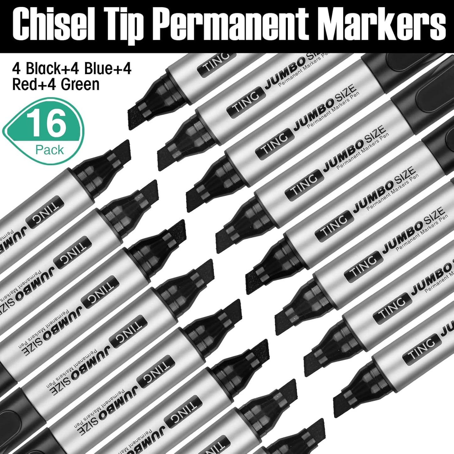Fuutreo 16 Pcs Jumbo Size Permanent Markers Bulk Large Chisel Tip Permanent Markers Thick Waterproof Jumbo Pens Set Huge Poster Supplies(Black)