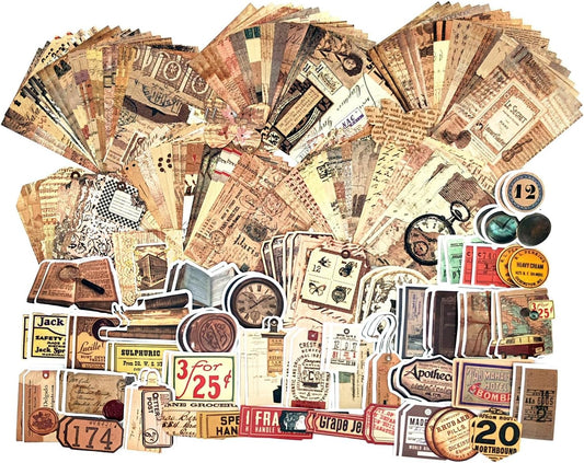 200PCS Vintage Scrapbooking Supplies Pack, Aesthetic Scrapbook Sticker Paper Art Journaling Kit for Bullet Junk Journals,Planner,Cottagecore Decor Gifts (Retro Letters)