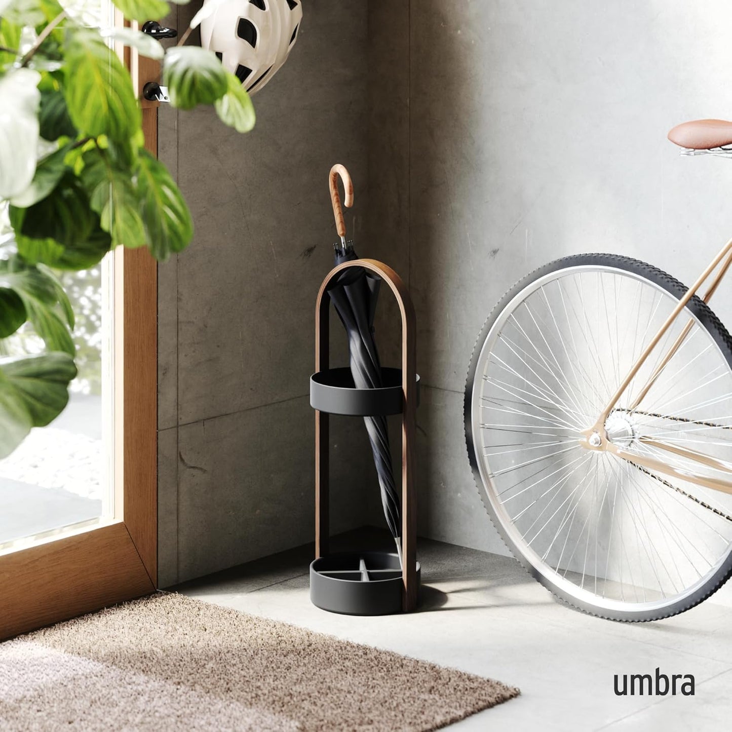 Umbra Space Saving Hub Umbrella Stand, Black/Walnut