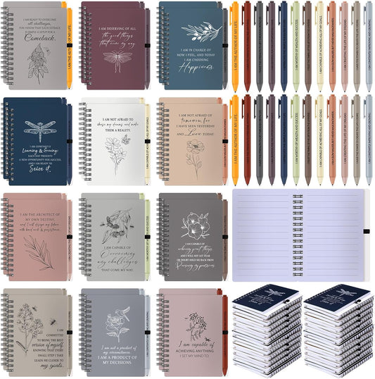Kosiz 72 Pcs/36 Set Positive Affirmation Gifts Gratitude Spiral Notebooks with Pens Motivational Encouragement Notepads Daily Affirmations Journal for Women (Simple)
