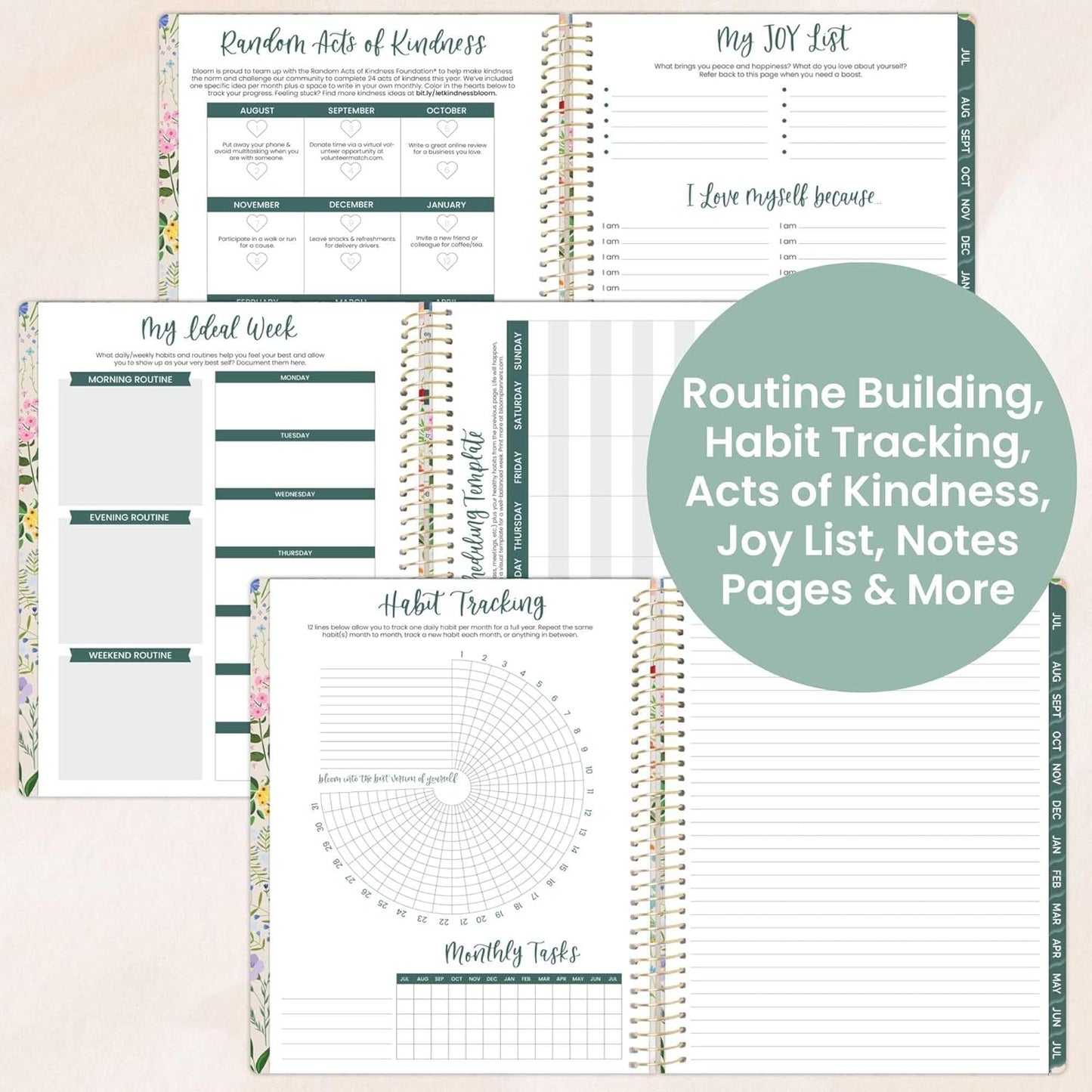 bloom daily planners 2025-2026 (8.5" x 11") Academic Year Day Planner (July 2025 - July 2026) - Weekly & Monthly Dated Agenda Organizer with Stickers & Tabs - Garden Party, Beige