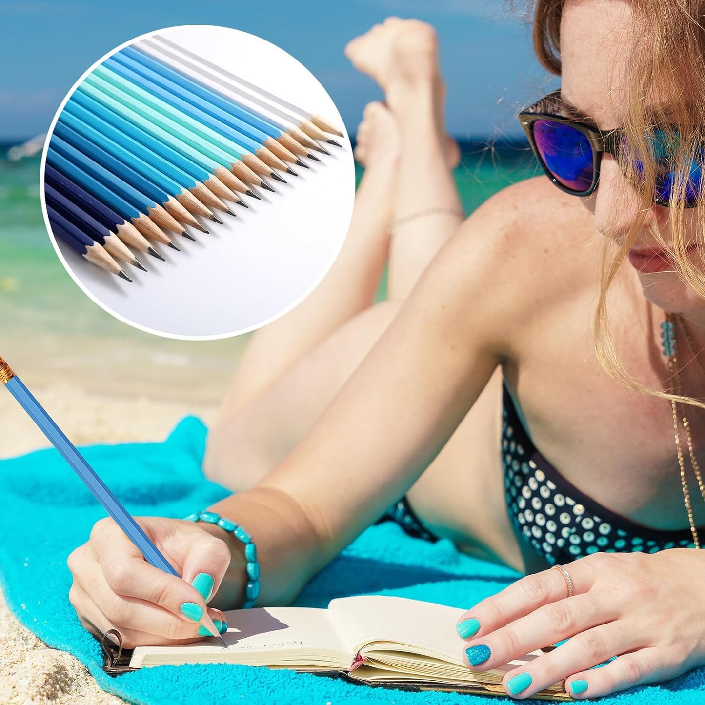 TecUnite 120 Pcs #2 HB Pencils with Eraser No 2 Unsharpened Wooden Hexagonal Pencils for Adults Gifts for School Exam art Learning Office Sketching(Blue Green Series)