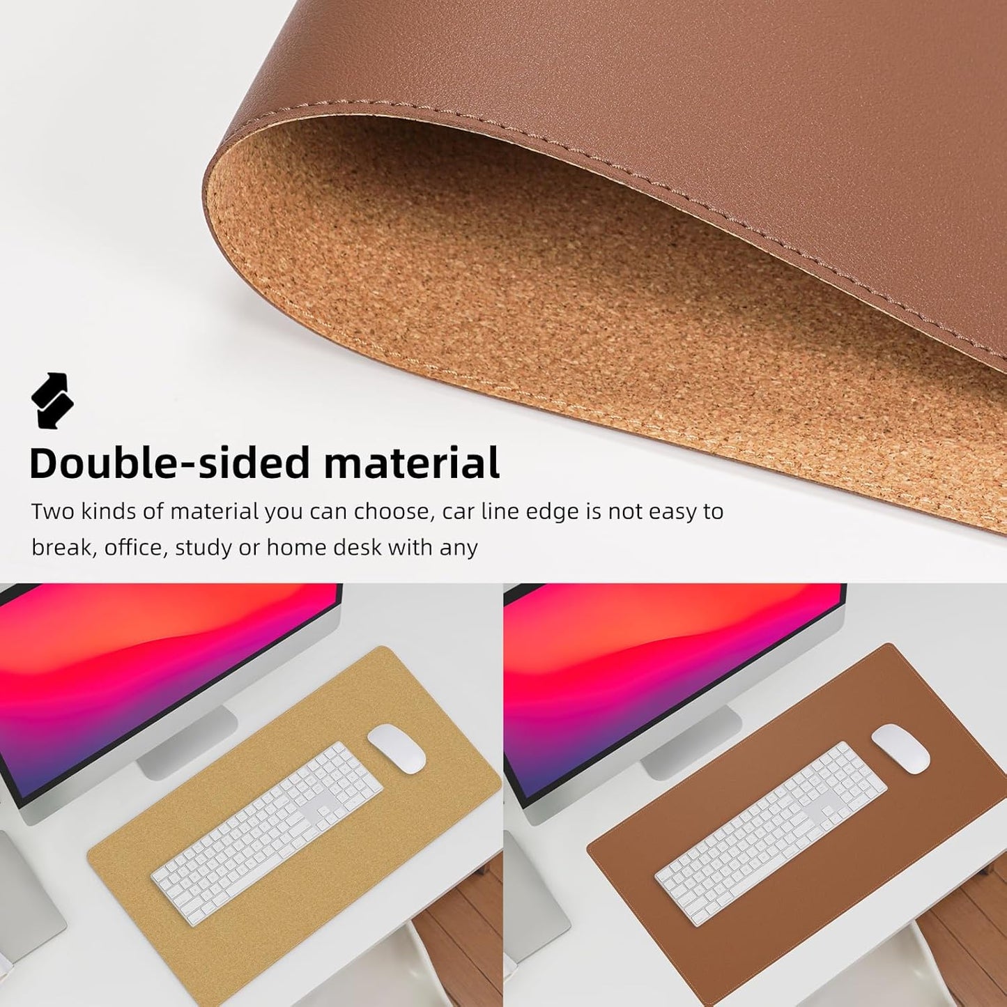 AFIING Dual-Sided Desk Pad, Natural Cork & PU Leather, Desk Mat Protector Non-Slip, Waterproof, Easy Clean,Large Mouse mats for Office and Home Work(Brown, 31.5"x17")
