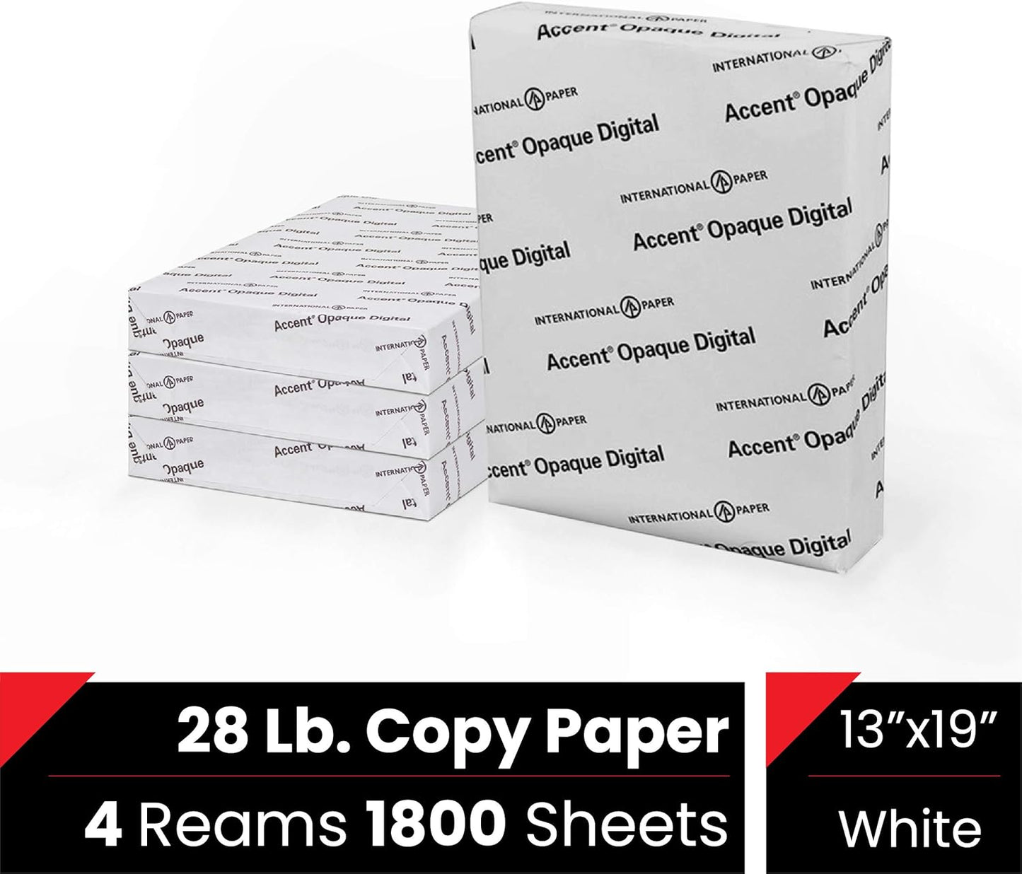 Accent Opaque White Printer Paper, 13” x 19” 28lb Copy Paper – 1,800 Sheets (4 Reams) – Premium Computer Paper with Super Smooth Finish, 97 Bright, 104gsm – Ideal for Ink Heavy Printing – 189034C