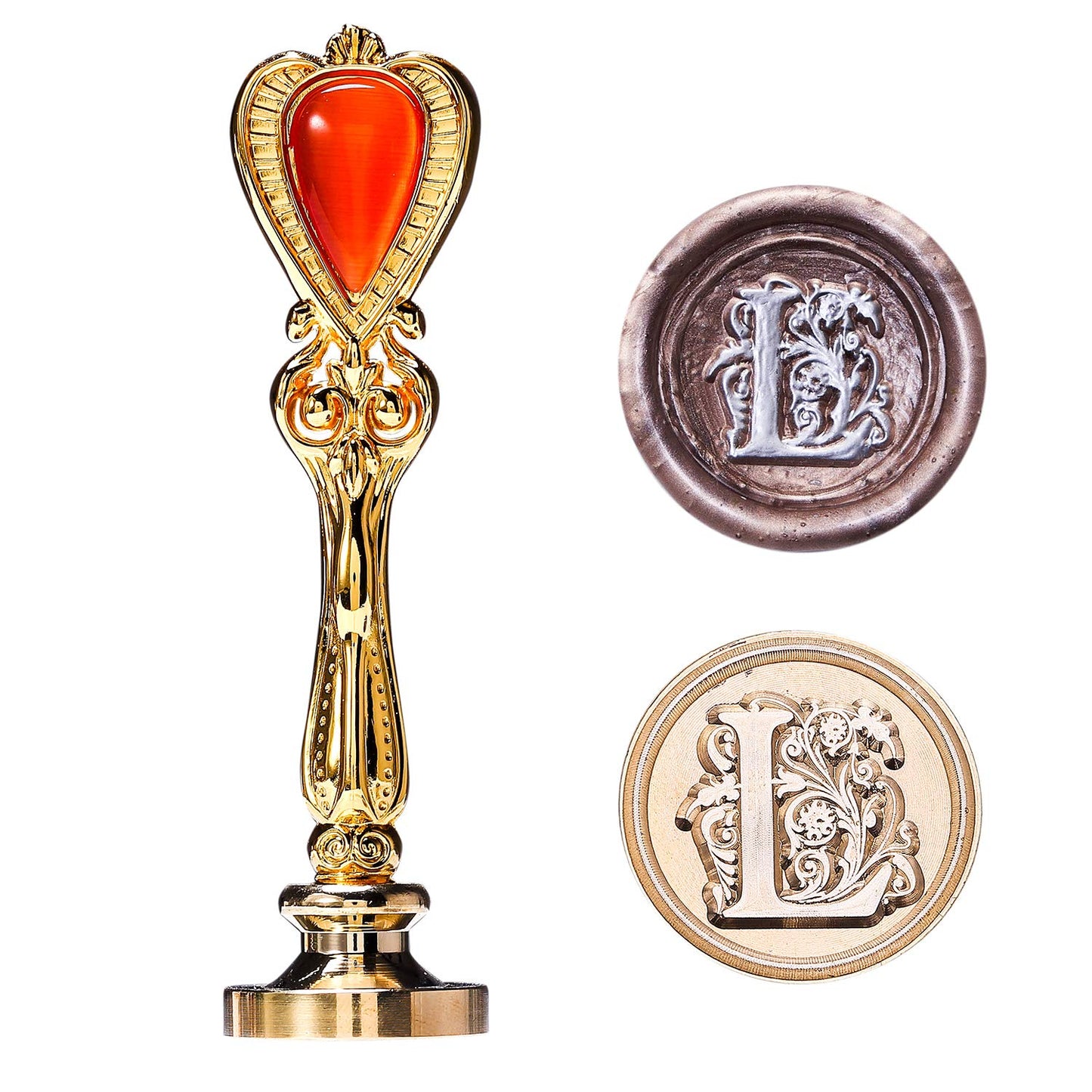 Letter L Sealing Wax Stamp, Lucky Goddness Gold Alphabet Sealing Stamp with Brass Head Retro Handle