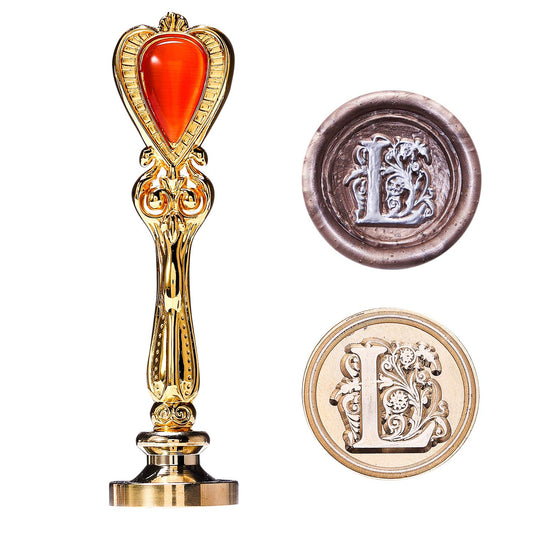 Letter L Sealing Wax Stamp, Lucky Goddness Gold Alphabet Sealing Stamp with Brass Head Retro Handle
