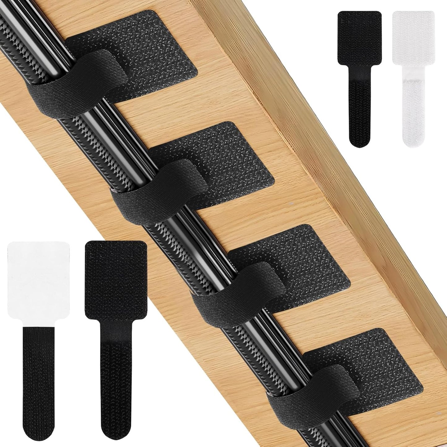 50-Pack Reusable Self-Adhesive Cable Ties Cable Management Adjustable Hook & Loop Straps for Organizing Data Cables, Wires, Headphones Under-Table Cord Management for Home, Office