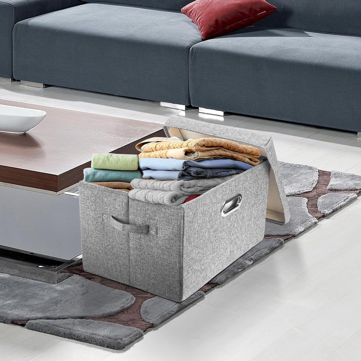 TYEERS Large Storage Bins with Lids, Collapsible, Washable, Fabric Storage Boxes for Organizing, 17.3x11.8x11.4 inches, 5 Pack, Gray