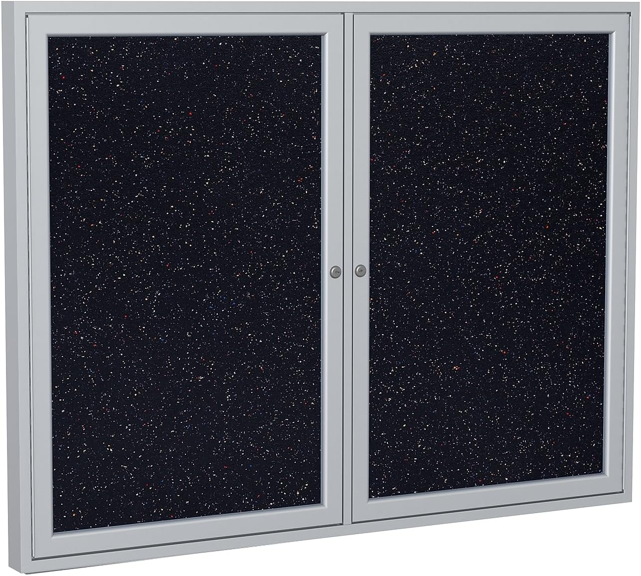 Ghent 48" x 60" 2-Door indoor Enclosed Recycled Rubber Bulletin Board, Shatter Resistant, with Lock, Satin Aluminum Frame,Confetti (PA245TR-CF),Made in the USA