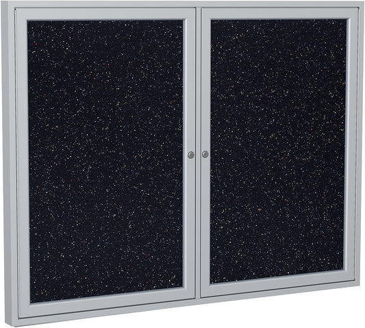 Ghent 48" x 60" 2-Door indoor Enclosed Recycled Rubber Bulletin Board, Shatter Resistant, with Lock, Satin Aluminum Frame,Confetti (PA245TR-CF),Made in the USA