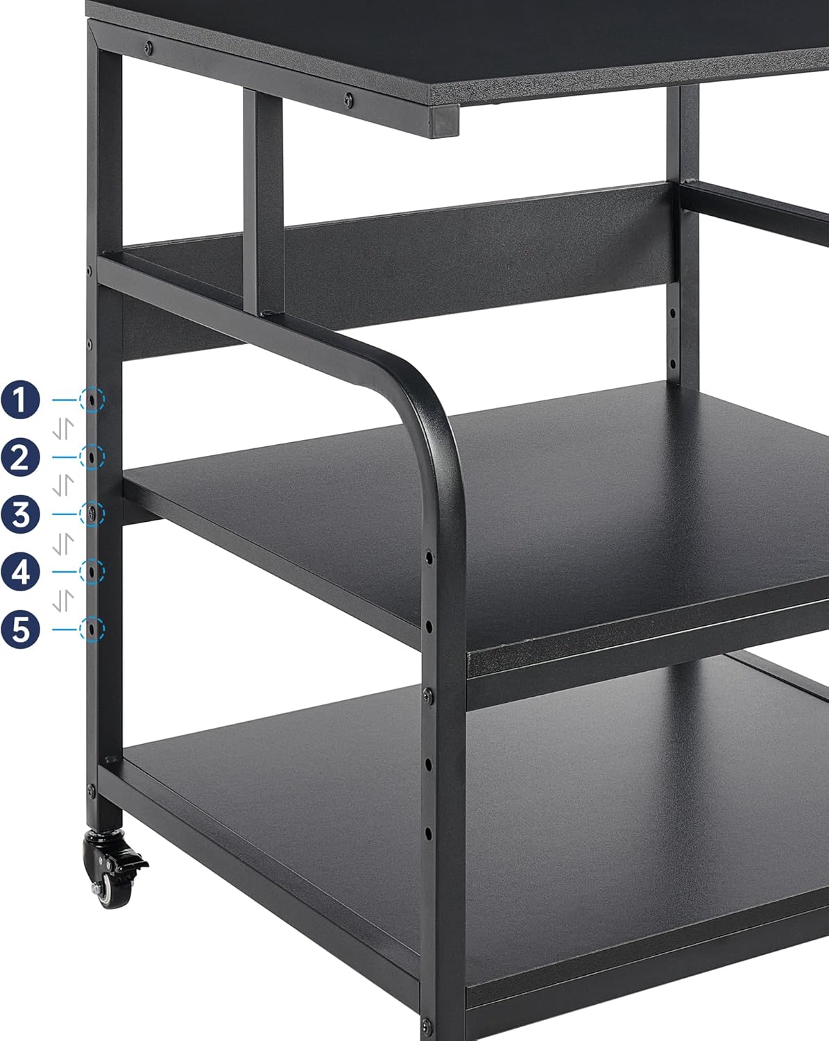 25.6" x 23.6" Extra Large Printer Stand Table with Adjustable Storage Shelf, 3 Tier Rolling Printer Cart with Industrial Wheels for Home Office, Black