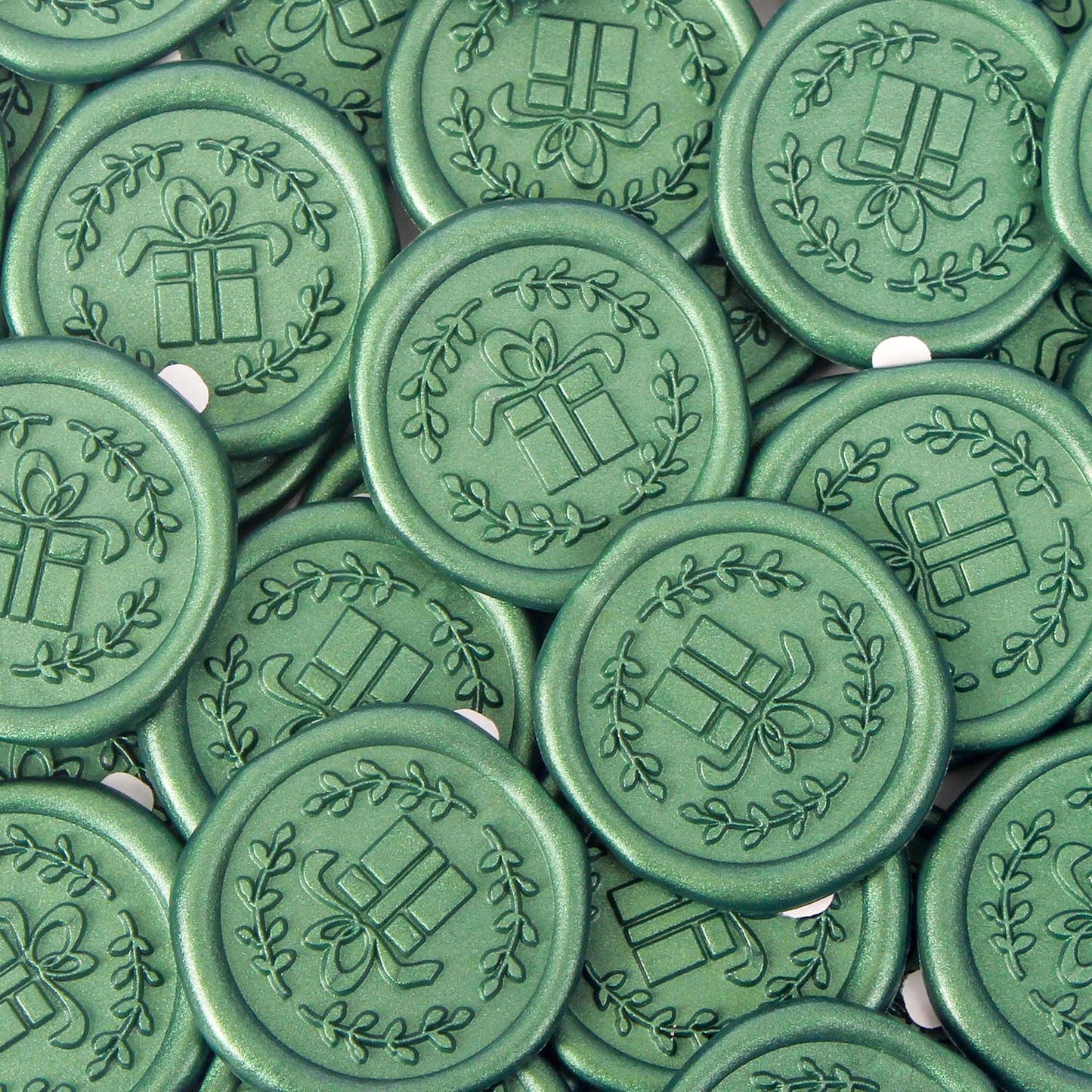 Wax Seal Stickers with Various Seals Patterns, Green Adhesive Sealing Wax Sticker Set for Wedding Invitations Customize, Envelopes Sealer, Christmas Gift (Gift, 60 Pcs)