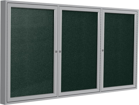 Ghent 48"x72" 3-Door Outdoor Enclosed Vinyl Bulletin Board, Shatter Resistant, with Lock, Satin Aluminum Frame - Ebony (PA34872VX-183), Made in the USA