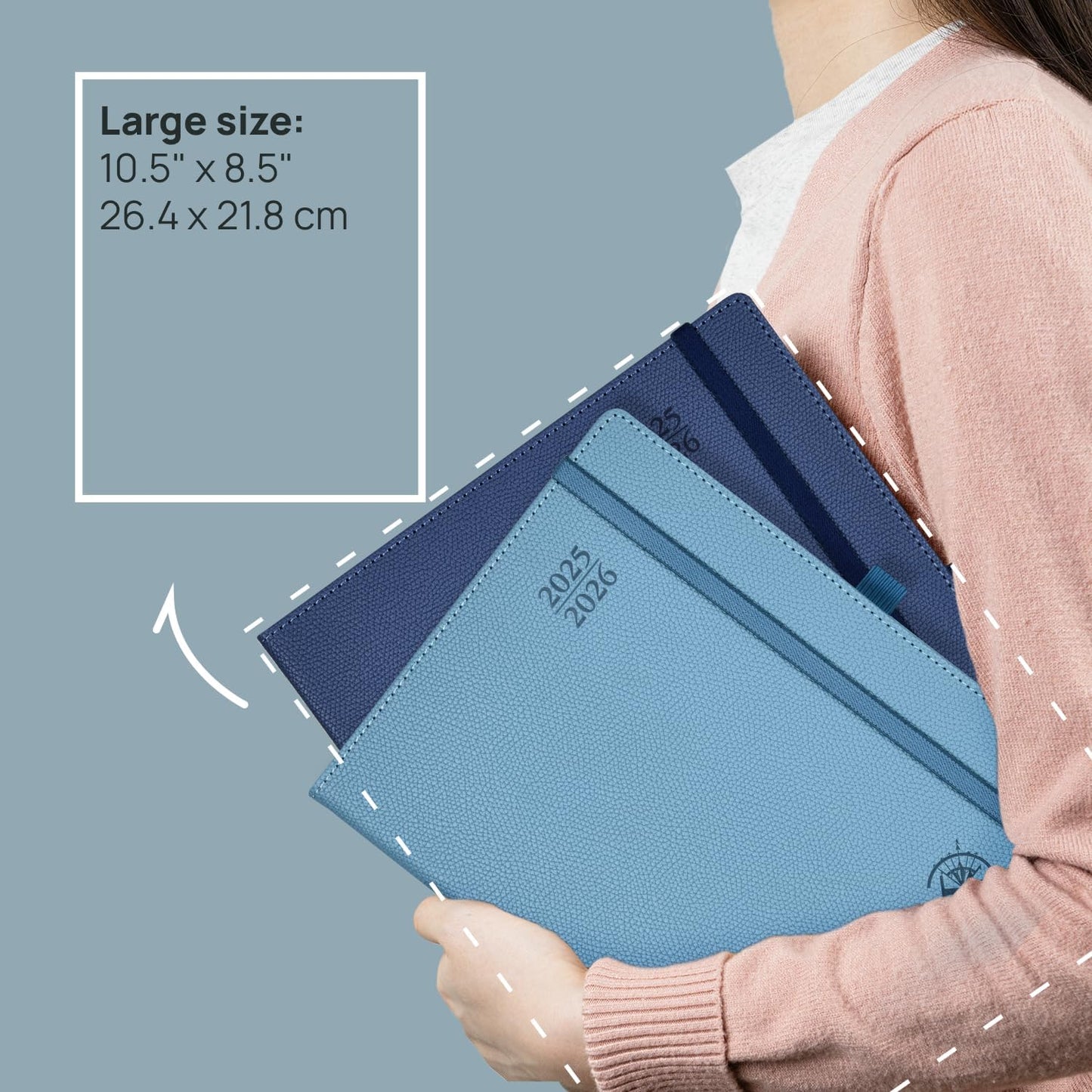 POPRUN Planner 2025-2026 (Large 8.5''x 10.5''), Horizontal Weekly Notebook Jul.2025 - Jun.2026, Academic Appointment Book with Monthly Tabs, Leather Hardcover, Inner Pocket, 100 GSM - Navy Blue