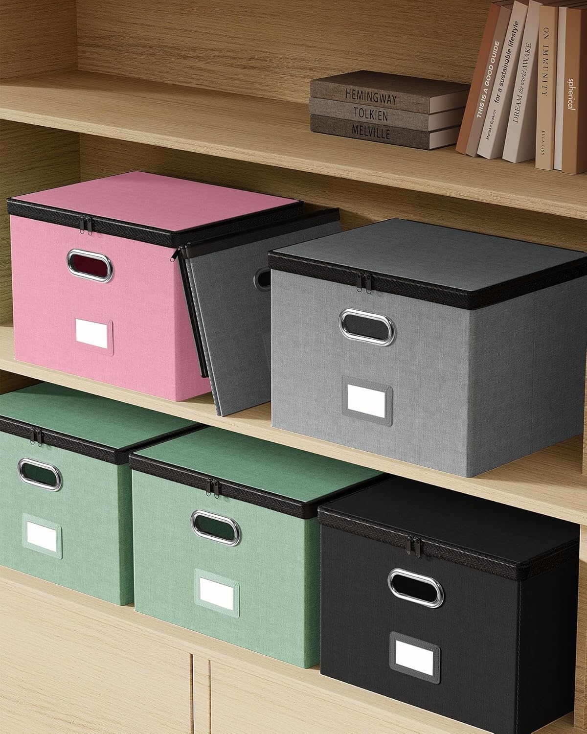 Oterri 2 Pack Large File Organizer Boxes with Lids, File Box with Mesh Pockets, Document Organizer Box for Legal/Letter Size Folders, Zippers Important Document Organizer (Pink, Without Folders)